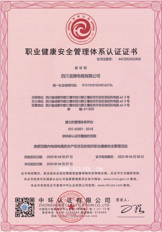 職業(yè)健康安全管理體系認(rèn)證證書(shū)